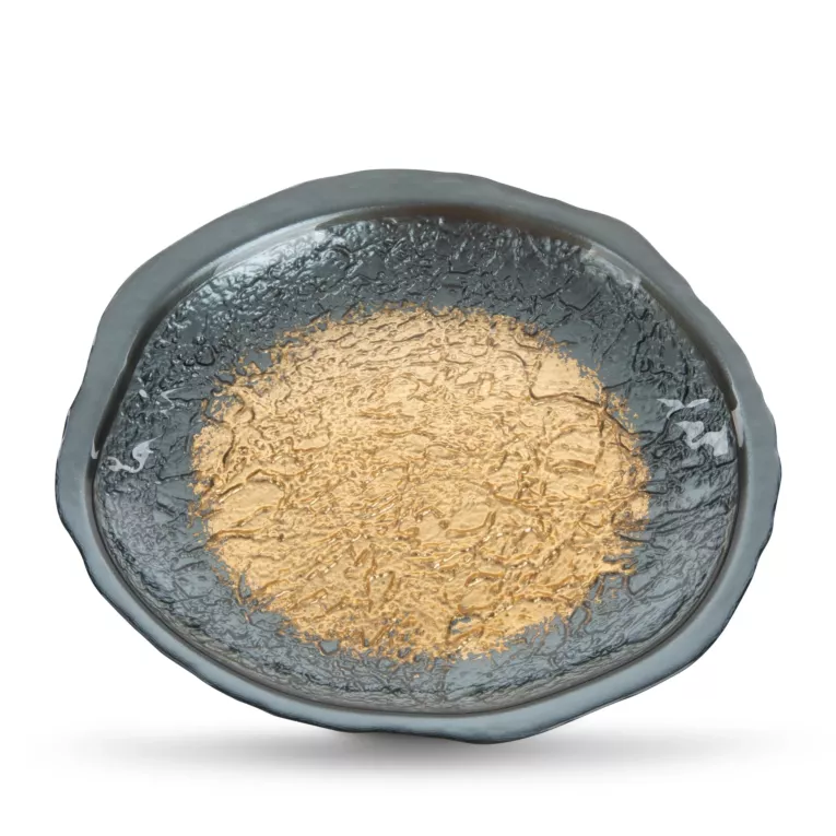 Patera dekoracyjna ze szkła artystycznego stalowo-złota