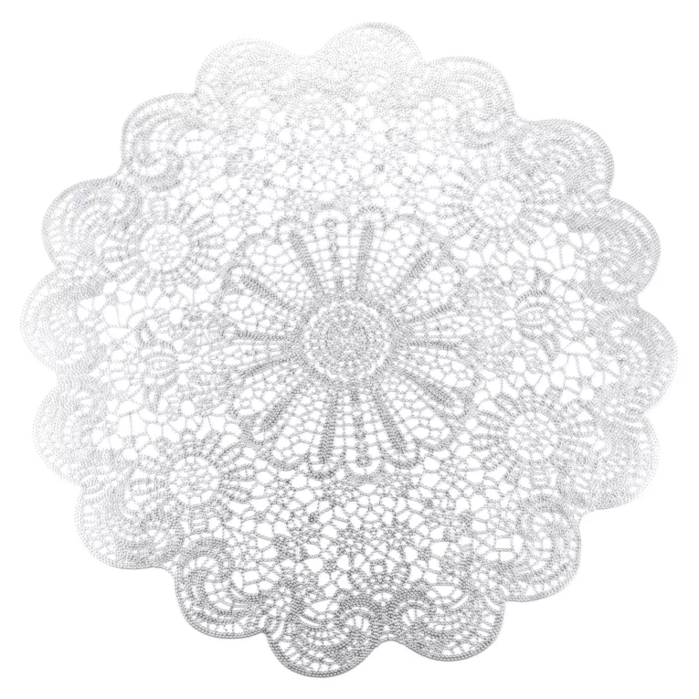 Podkładka okrągła na stół srebrna średnica 38 cm MARI z ażurowym wzorem koronki