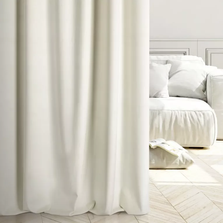 Zasłona szyta na taśmie 5 cm ENYA jasnokremowa z miękkiej półmatowej tkaniny welwetowej