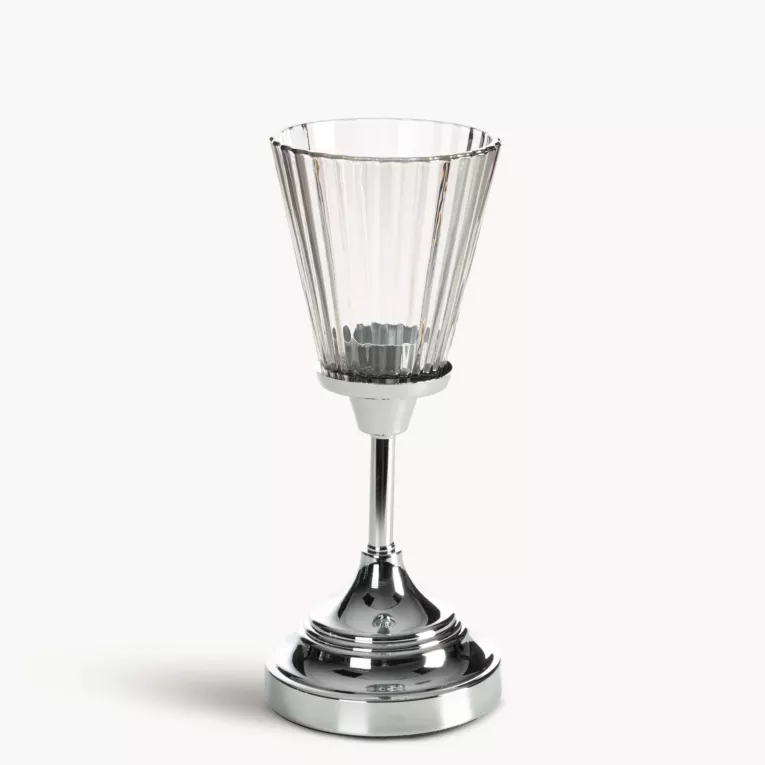 Świecznik dekoracyjny srebrno, grafitowy z szlanym złobionym kielichem średnica 12x26 cm ELIANI