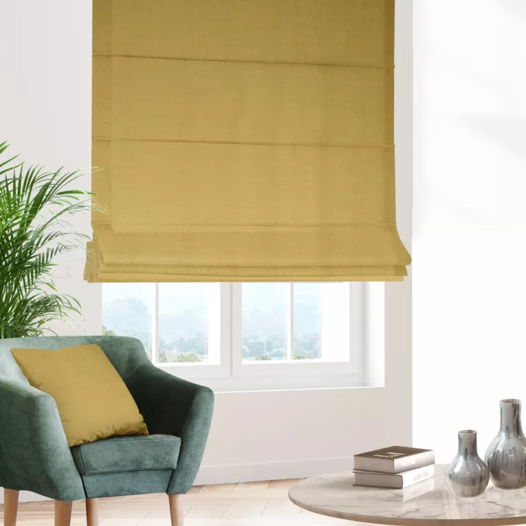 Roleta rzymska jasnozielona z tkaniny o naturalnym splocie z efektem melanżu