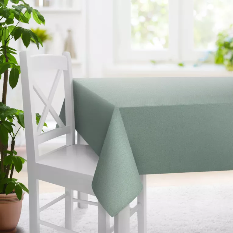 Obrus na wymiar miętowy z tkaniny z jodełkowym wzorem geometrycznym