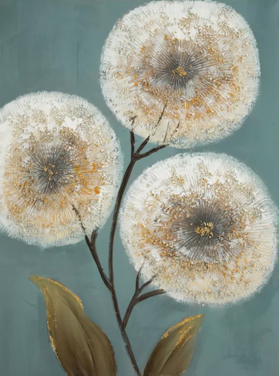 Obraz FLUFFY 1 ręcznie malowany na płótnie kolaż, puszyste kwiaty