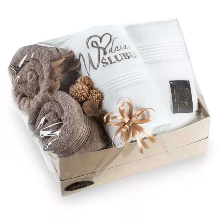 Zestaw ręczników bawełnianych na prezent 2 szt 50x90 cm, 2 szt 70x140 cm kolor biały, beżowy z ozdobnym haftem