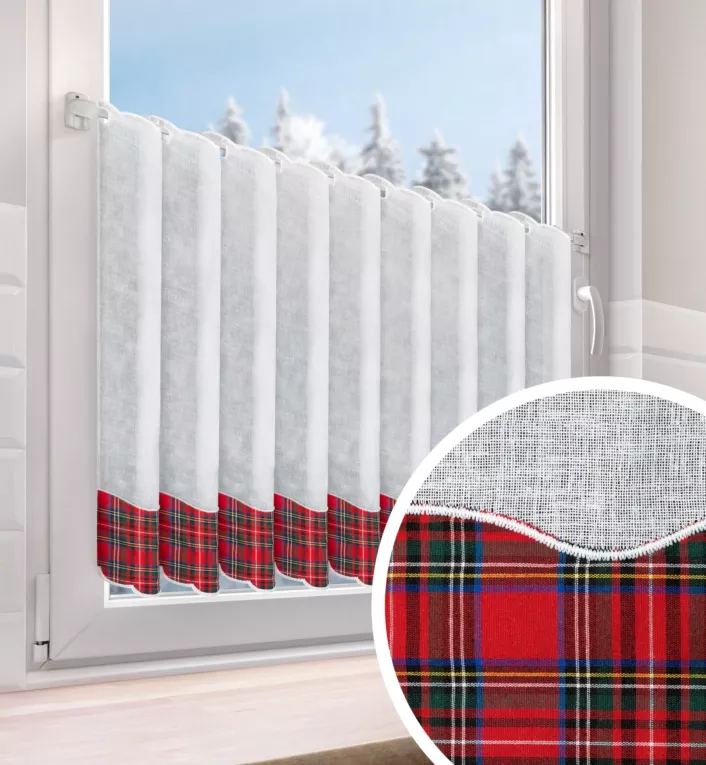 Tkanina firanowa zazdrostka, etamina z motywem świątecznej kraty