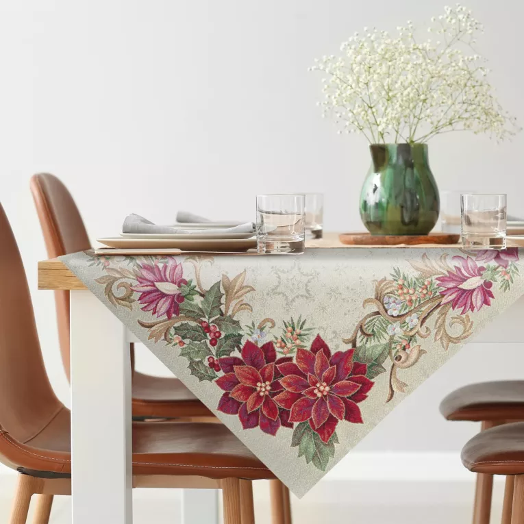 Obrus złoto, czerwony 100x100 cm gobelinowy z motywem gwiazdy betlejemskiej