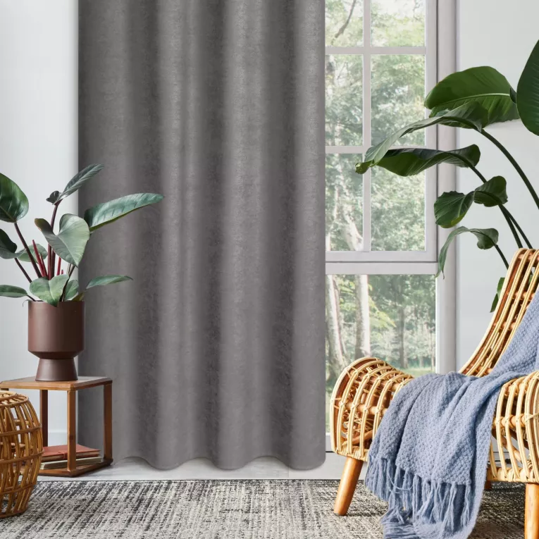 Zasłona grafitowa z tkaniny welurowej 340x260 cm przelotka - Dora