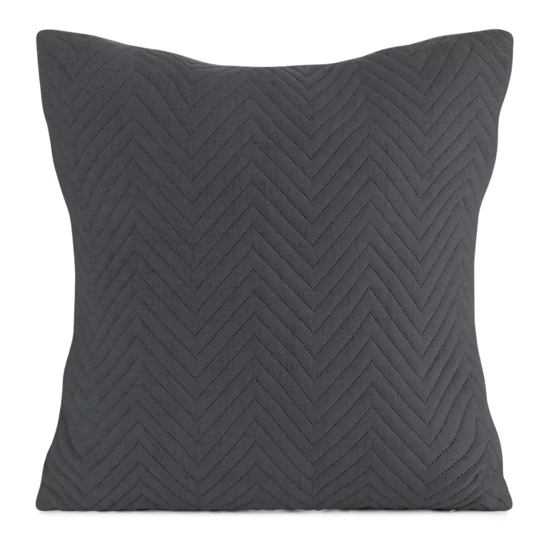 Poszewka na poduszkę 45x45 cm o strukturze lnu pikowana metodą hot press w wzór jodełki grafitowa LEN Eurofirany Premium