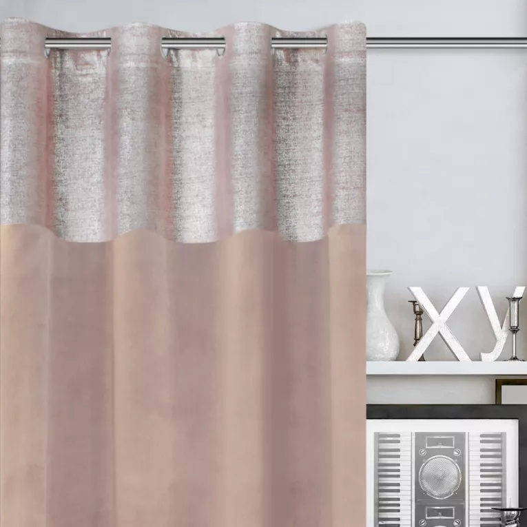 Zasłona welwetowa pudrowo różowa z dekoracyjnym pasem 140x250 cm przelotka - PERI