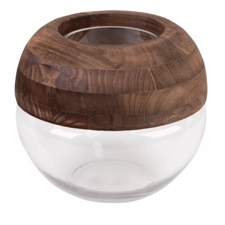 Świecznik dekoracyjny GRACE ze szkła i drewna