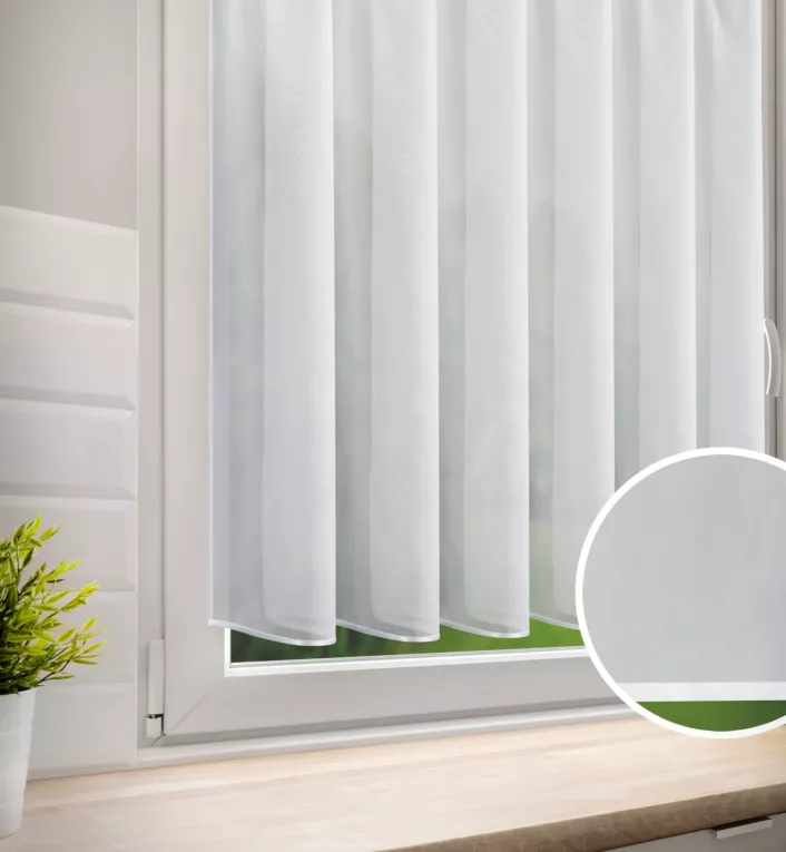 Zazdrostka biała z woalu wykończona atłasową lamówką 150x90 cm tunel VIOLET