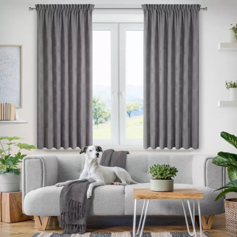 Zasłona grafitowa z tkaniny welurowej 140x180 cm taśma - Dora