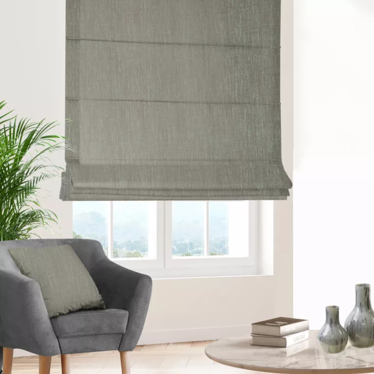 Roleta rzymska miętowa z tkaniny melanżowej przetykanej błyszczącą nicią