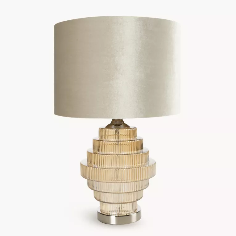 Lampa stołowa nocna szampańska FENA z welwetowym abażurem