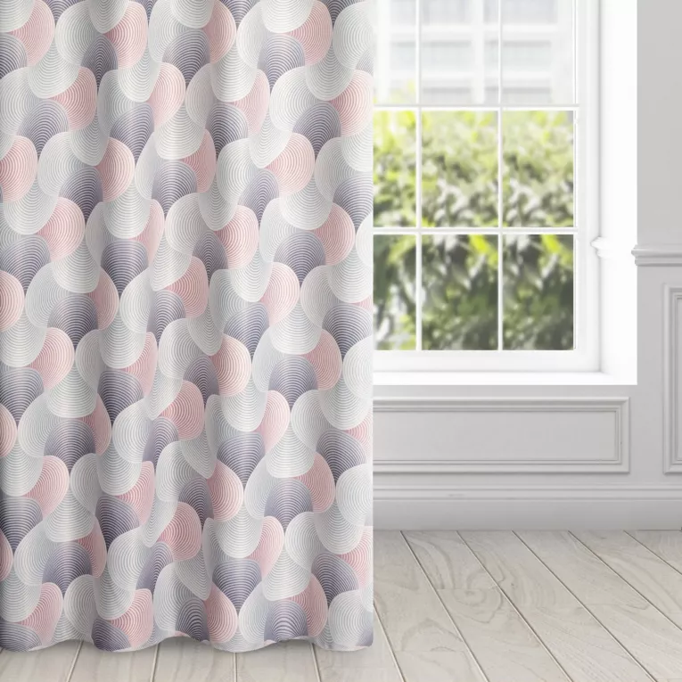 Zasłona szaro, różowa dimout z geometrycznym wzorem 140x250 cm przelotka - ASETA
