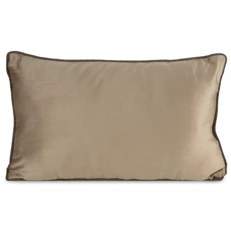 Poduszka 30 x 50 cm welwetowa beżowa zdobiona kontrastującą wypustką na brzegach MELIA EUROFIRANY PREMIUM