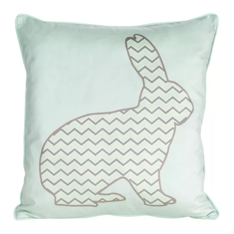 Poszewka na poduszkę 45x45 cm z weluru miętowo, beżowa zdobiona nadrukiem zajączka WIOSNA 6