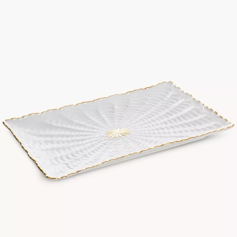 Patera ceramiczna dekoracyjna kremowo-złota  z wypukłym wzorem 26x17x2 cm GAIA