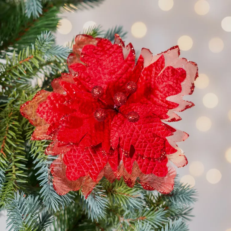 Świąteczny kwiat dekoracyjny z welwetowej tkaniny z wytłaczanymi płatkami