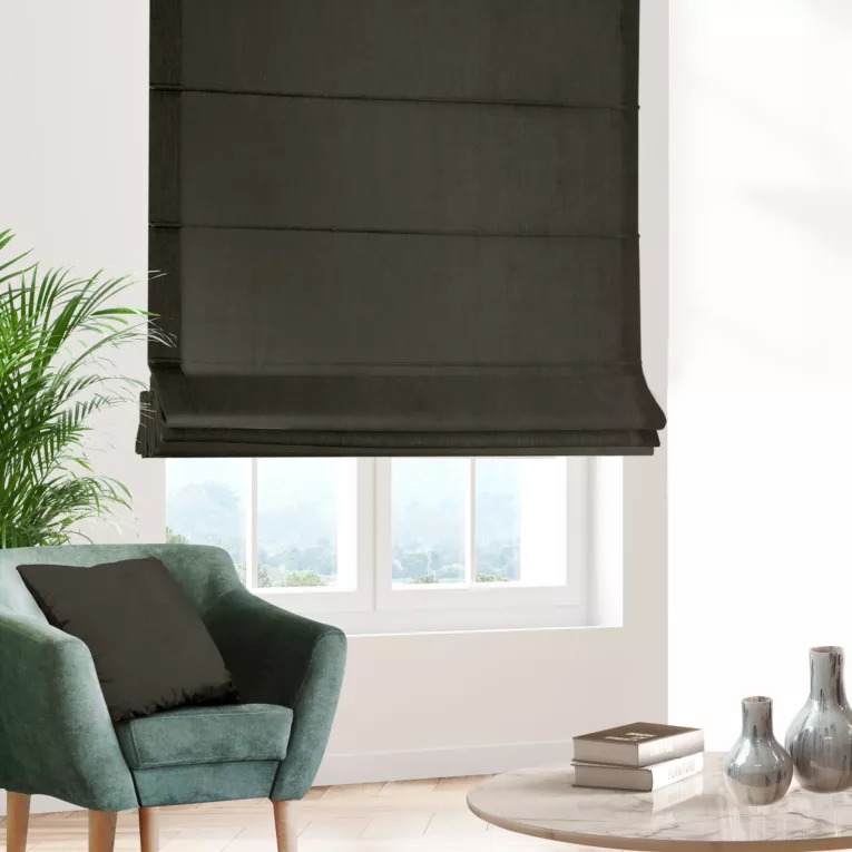 Roleta rzymska ciemnobrązowa z miękkiej tkaniny welwetowej