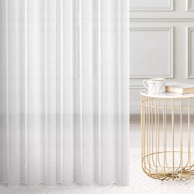 Firana szyta na taśmie 5 cm biała z matowej głądkiej etaminy, wykończonej obciążnikiem