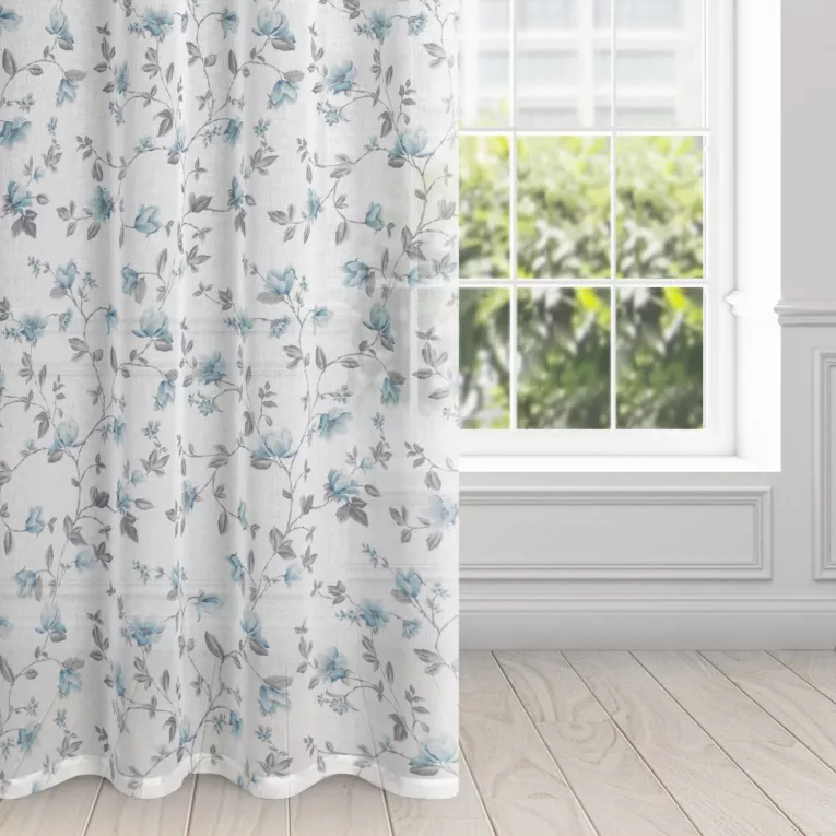 Dekoracja okienna JENNY z lekkiej etaminy w stylu eko z motywem kwiatowym