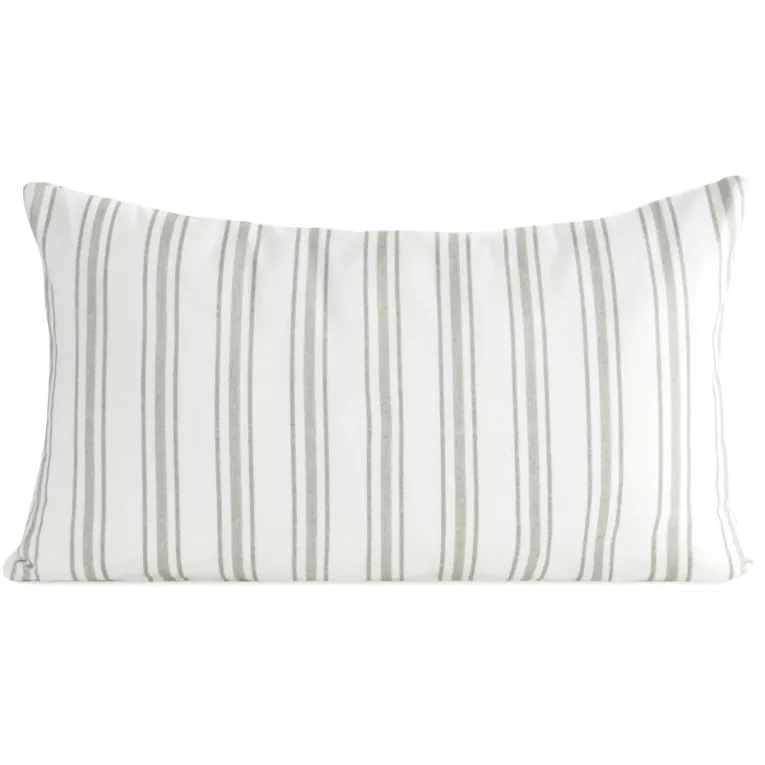 Poszewka na poduszkę 30x50 cm bawełniana z dodatkiem lnu zdobiona subtelnym nadrukiem pasów kremowo, popielata LEN