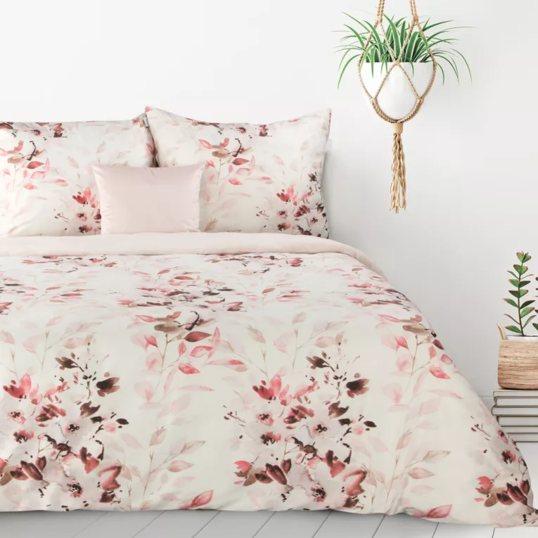 Pościel 160x200 cm z mikrofibry kolor biały, różowy z motywem kwiatów Design 91