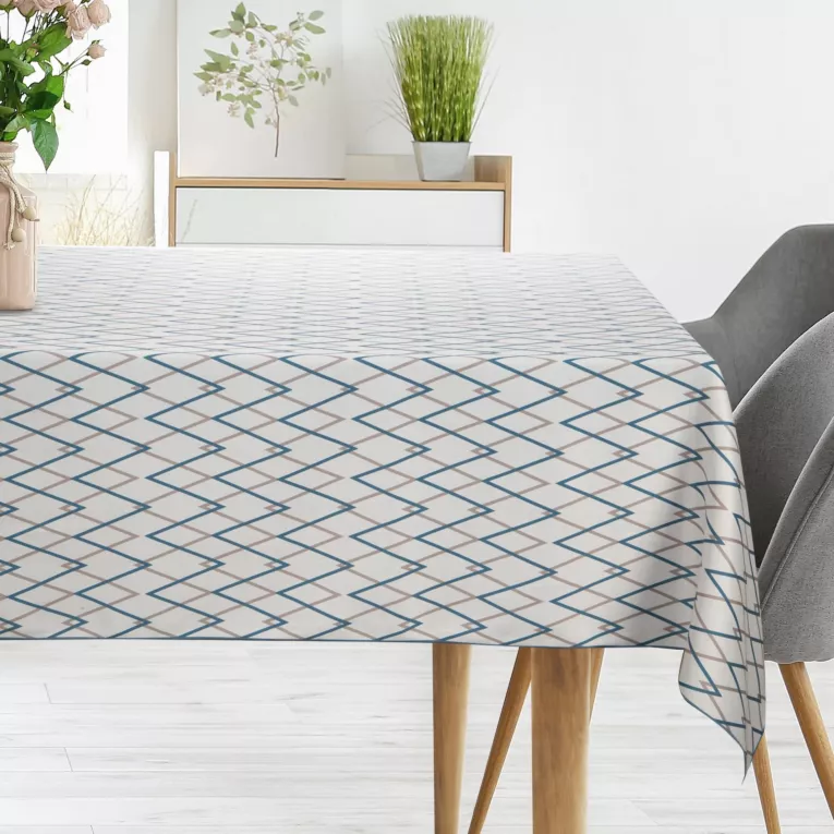 Obrus naturalno, ciemnoturkusowy 160x240 cm INES z nadrukowanym motywem geometrycznym