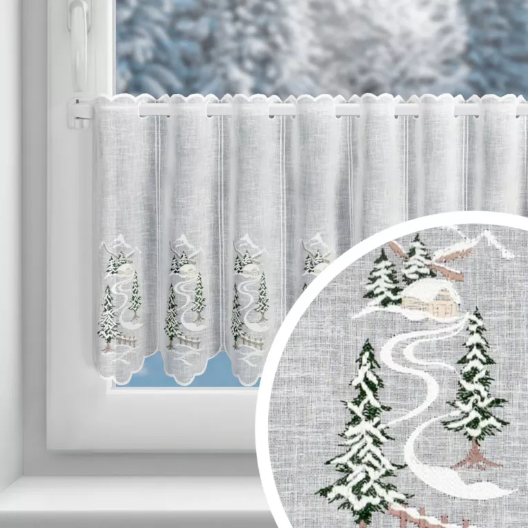 Tkanina firanowa zazdrostka z etaminy zdobiona świątecznym haftem