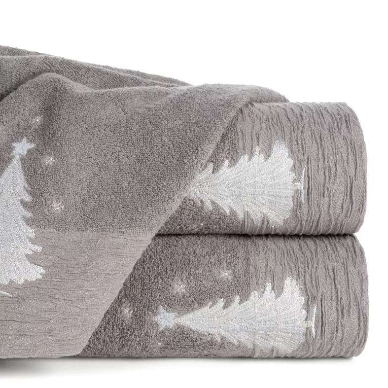 Ręcznik kąpielowy świąteczny 50x90 cm bawełniany kolor stalowy,srebrny zdobiony świątecznym haftem 480 g/m2 JOY