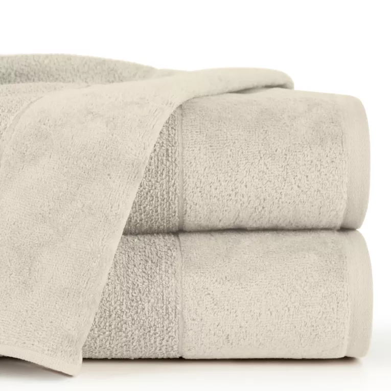 Ręcznik kąpielowy 50x90 cm bawełniany kolor beżowy z bordiurą z weluru 500 g/m2 LUCY