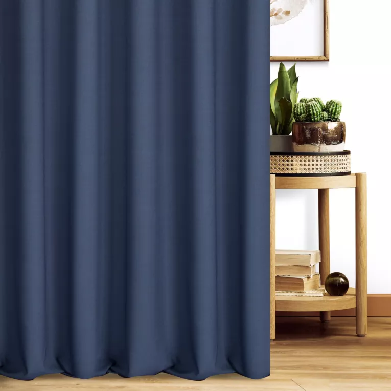 Zasłona szyta na taśmie 8 cm granatowa z ekologicznej tkaniny o naturalnym splocie