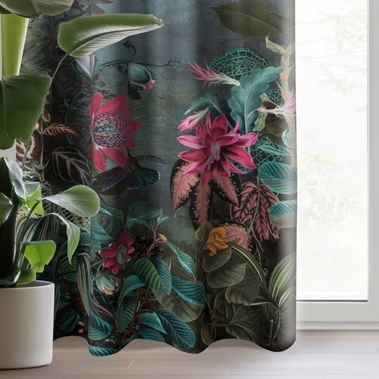Zasłona gotowa ALINE z welwetu z pięknym nadrukiem botanicznym