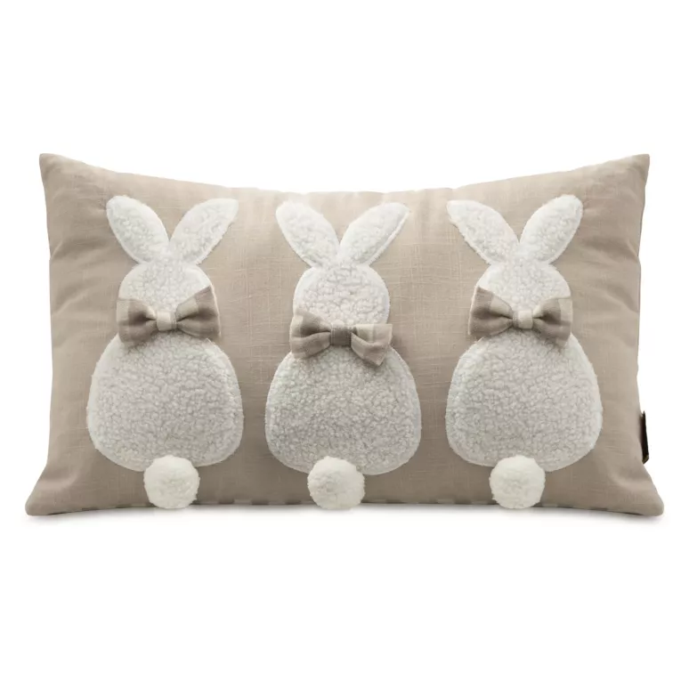 Poszewka na poduszkę 30x50 cm bawełniana beżowo, kremowa z uroczym zajączkiem WIOSNA 39
