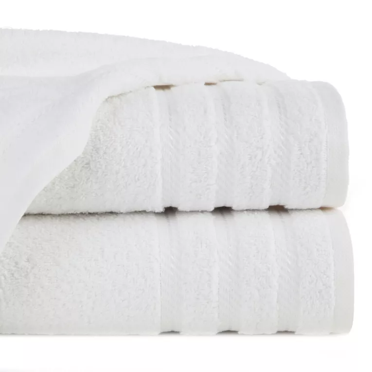 Ręcznik kąpielowy 70x140 cm bawełniany kolor biały podkreślony żakardowymi paskami 480 g/m2 VITO