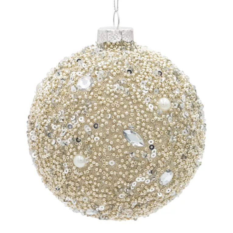 Szklana bombka choinkowa obsypana lśniącymi kryształkami