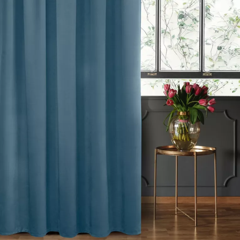 Zasłona welwetowa niebieska gładka 140x270 taśma - SIBEL - Pierre Cardin
