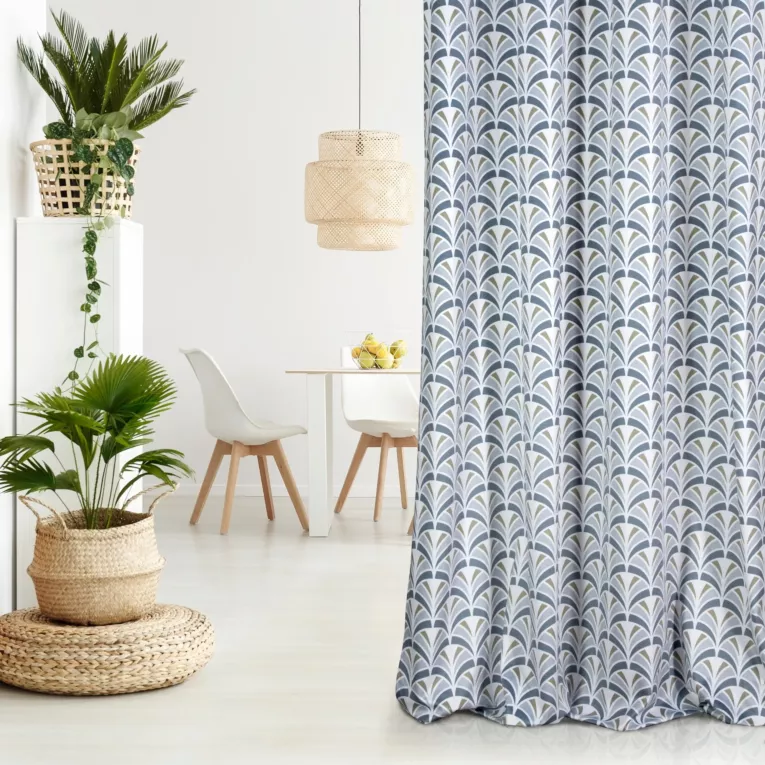 Zasłona welwetowa, biało, stalowa z motywem łuski 140x250 cm przelotka - ABEL - Design 91