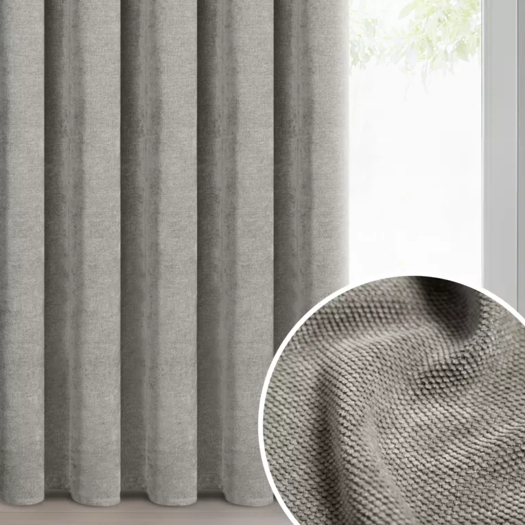 Zasłona  beżowa o szenilowej strukturze 140x270 cm taśma - NESKA