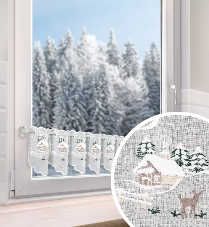 Tkanina firanowa zazdrostka etamina ze świątecznym haftem