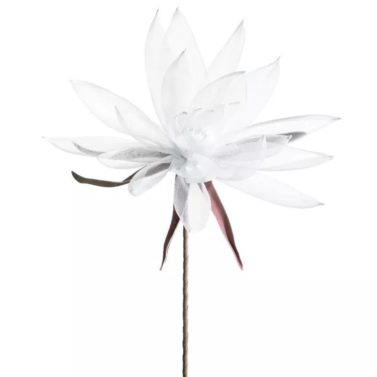 Kwiat sztuczny biały wykonany z organzy 90 cm