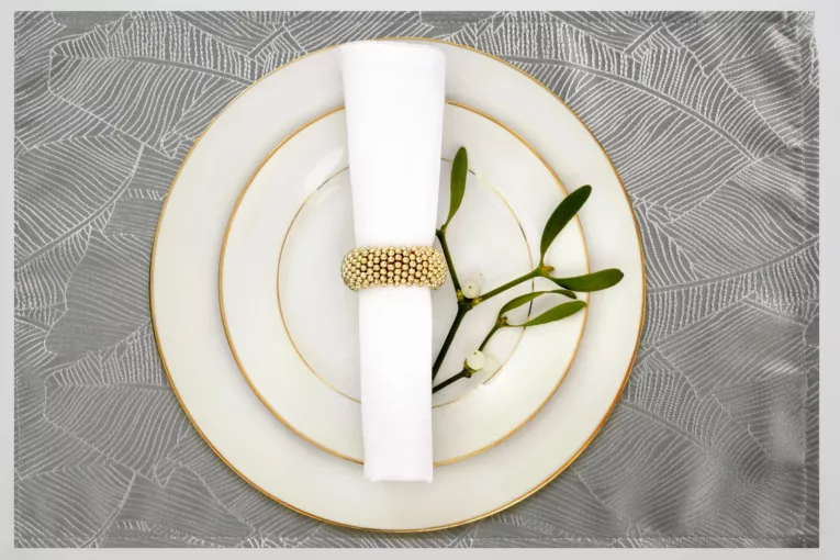 Serwetka srebrno, biała 30x40 cm ISLA z żakardowym wzorem liści bananowca