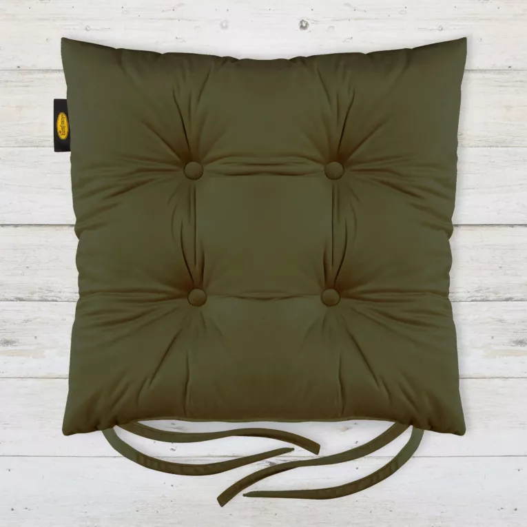 Poduszka na krzesło 40 x 40 x 8 cm dwustronna welwetowa ciemnooliwkowa z czterema pikowaniami