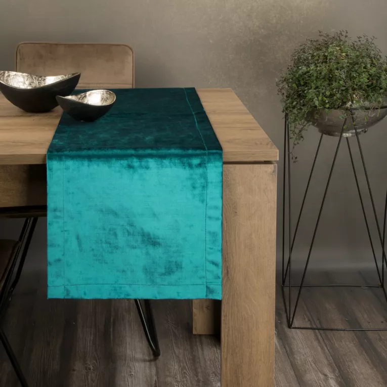 Bieżnik na stół ciemnoturkusowy 35x140 cm welwetowy ROYAL 1