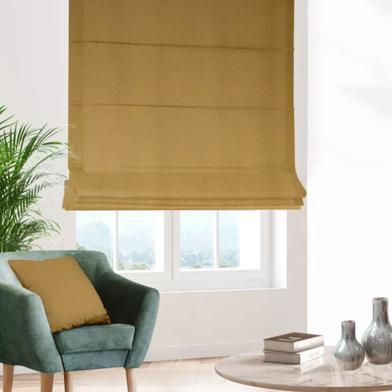 Roleta rzymska miodowa z tkaniny o naturalnym splocie z efektem melanżu