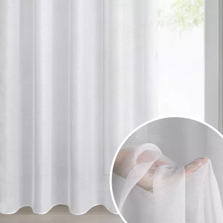 Firana biała o strukturze drobnego deszczyku wzór poziomy 140x250 cm taśma REBECCA