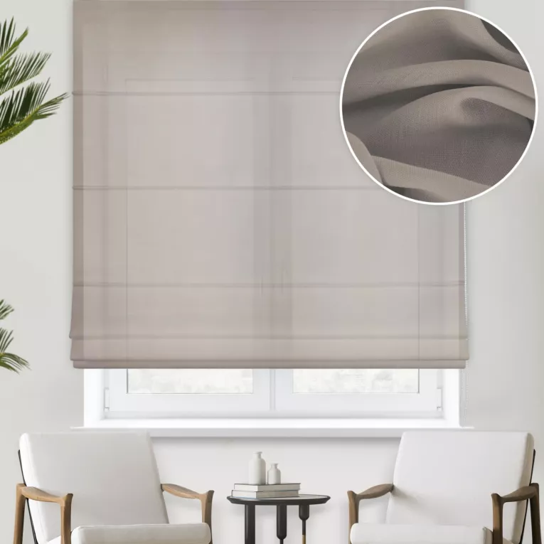 Roleta rzymska beżowa z gładkiej matowej etaminy o naturalnym splocie