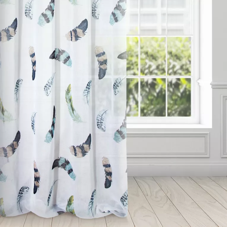 Zasłona LENNY z nadrukiem kolorowych piór