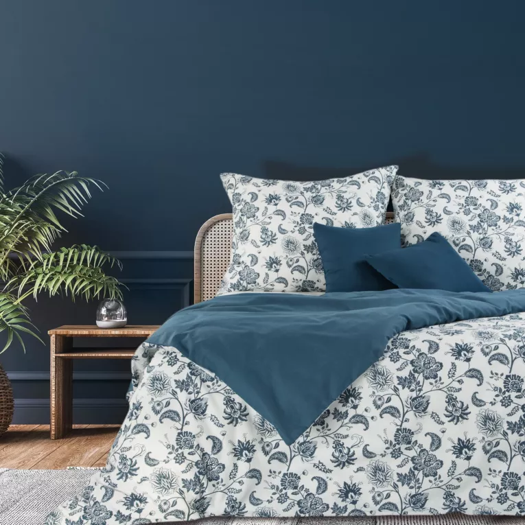 Pościel 220x200 cm bawełniana kolor biały, niebieski z kwiatowym wzorem PALERMO 2 Terra Collection